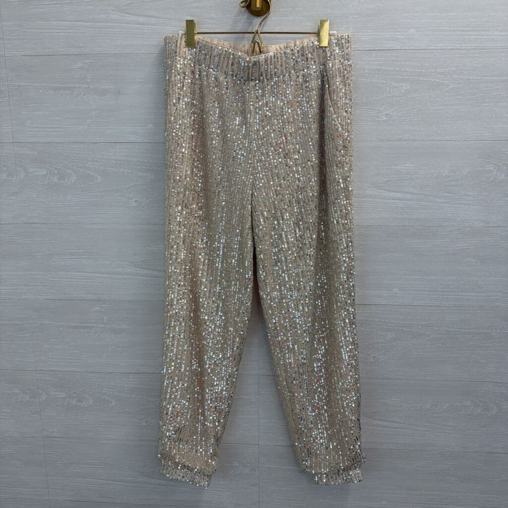 Loft Gold/ Silver Sequin Pull On Jogger Pants Small
