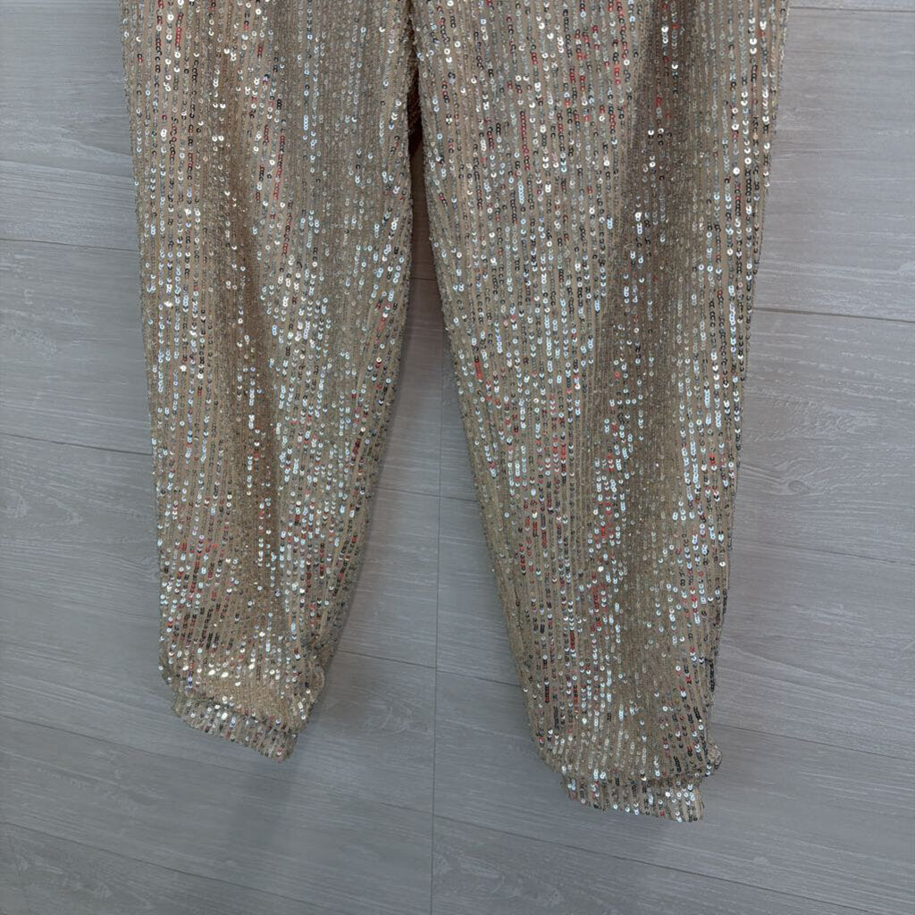 Loft Gold/ Silver Sequin Pull On Jogger Pants Small