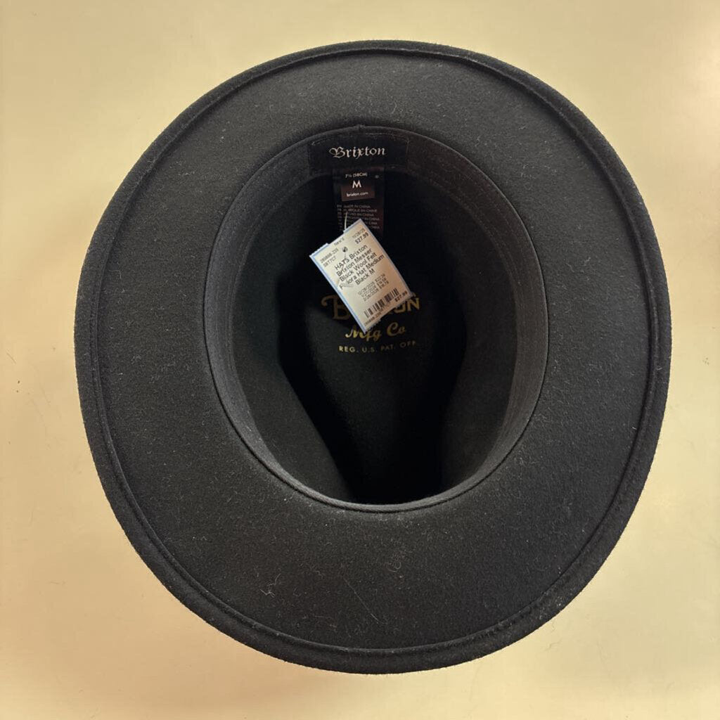 Brixton Messer Black Wool Felt Fedora Hat Medium