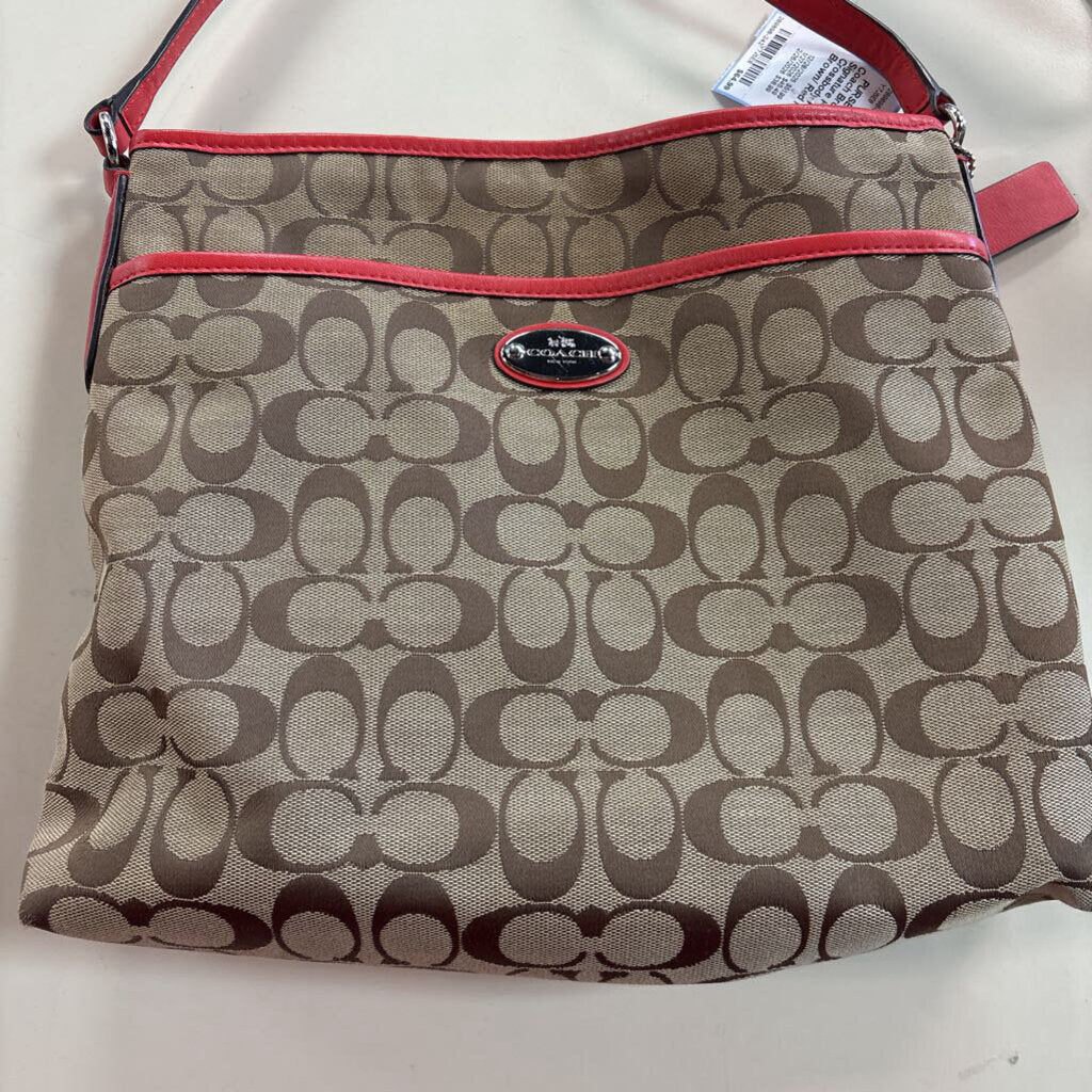 Coach Brown/ Red Signature Print File Crossbody Purse