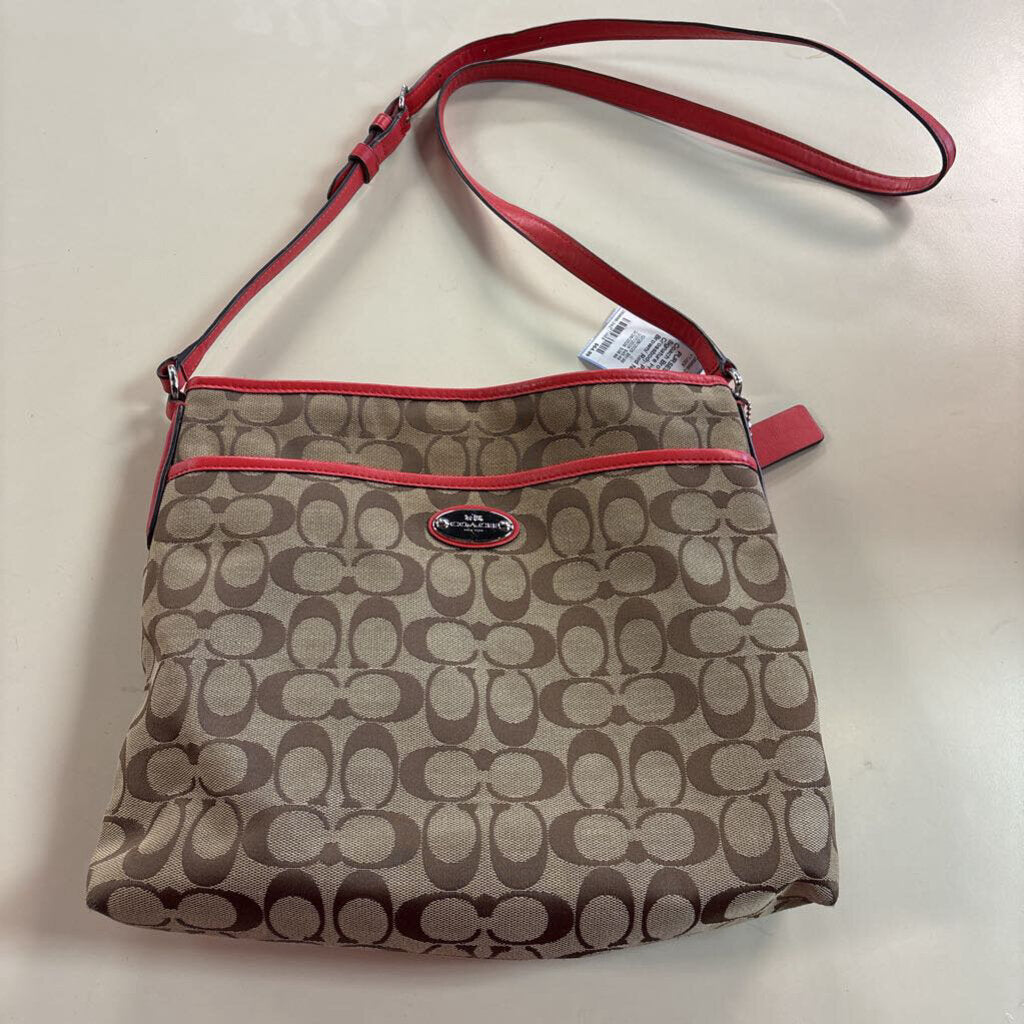 Coach Brown/ Red Signature Print File Crossbody Purse