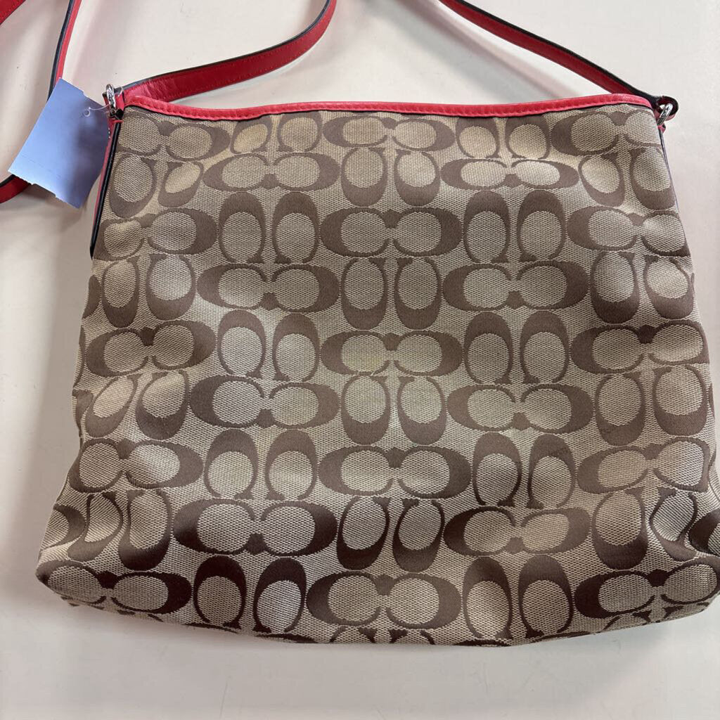 Coach Brown/ Red Signature Print File Crossbody Purse