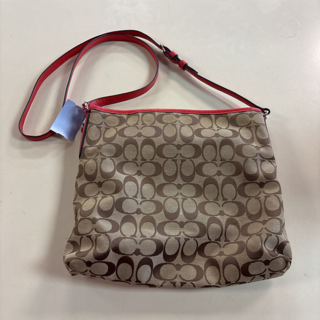 Coach Brown/ Red Signature Print File Crossbody Purse