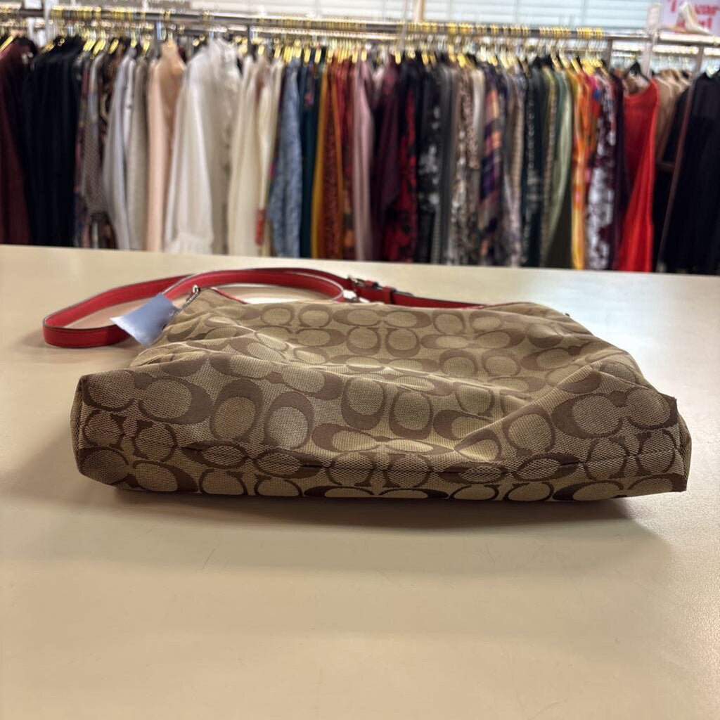 Coach Brown/ Red Signature Print File Crossbody Purse