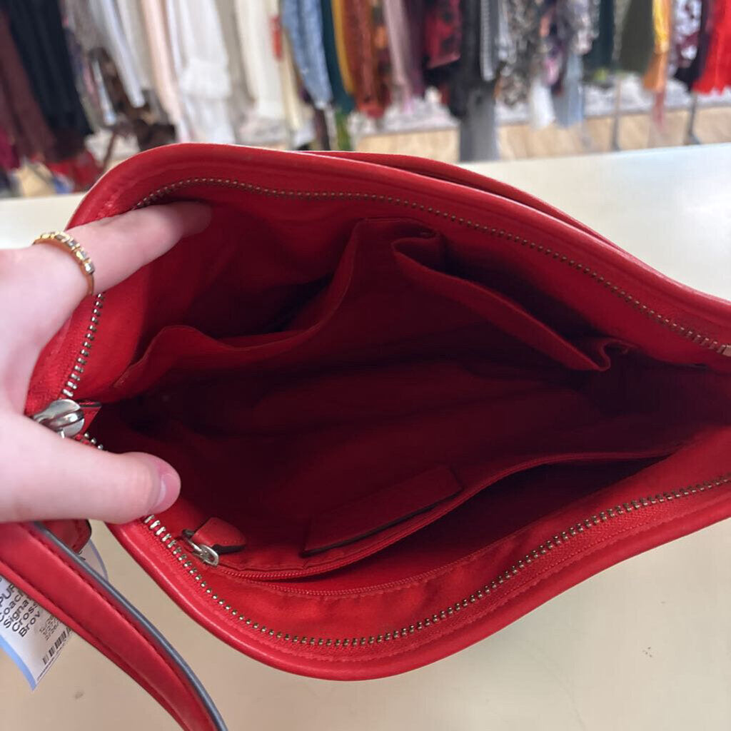 Coach Brown/ Red Signature Print File Crossbody Purse