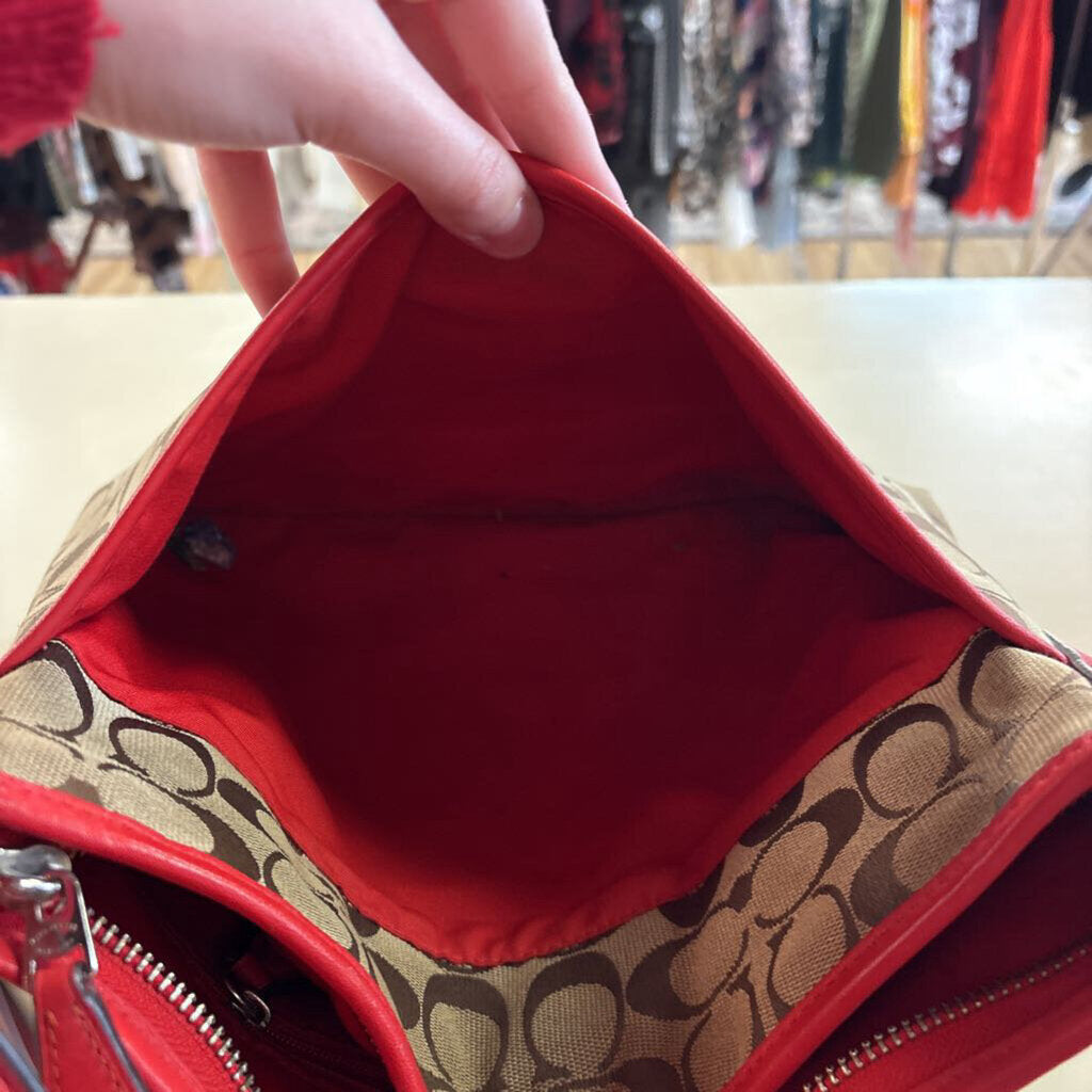 Coach Brown/ Red Signature Print File Crossbody Purse