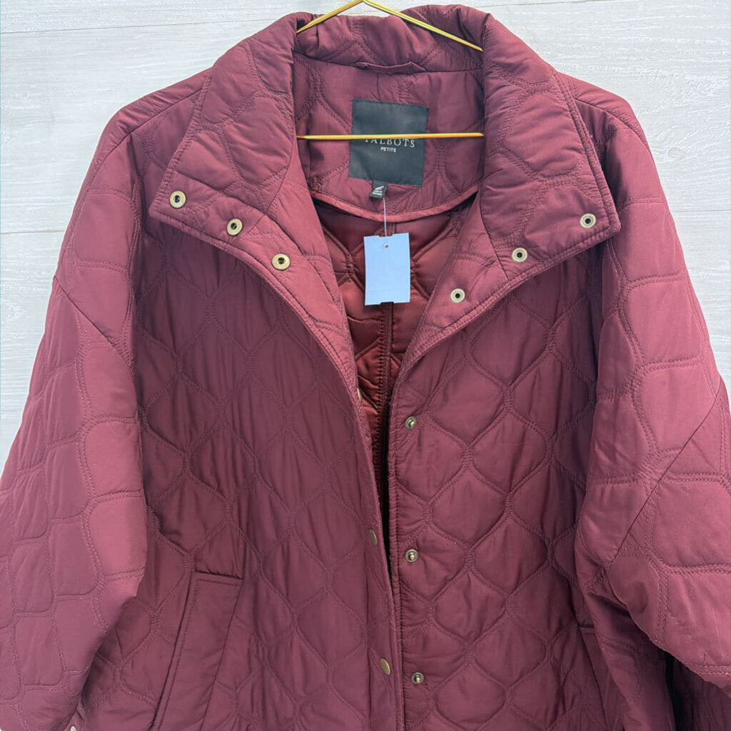Talbots Burgundy Quilted Jacket Extra Large Petite