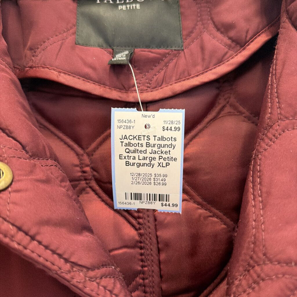 Talbots Burgundy Quilted Jacket Extra Large Petite