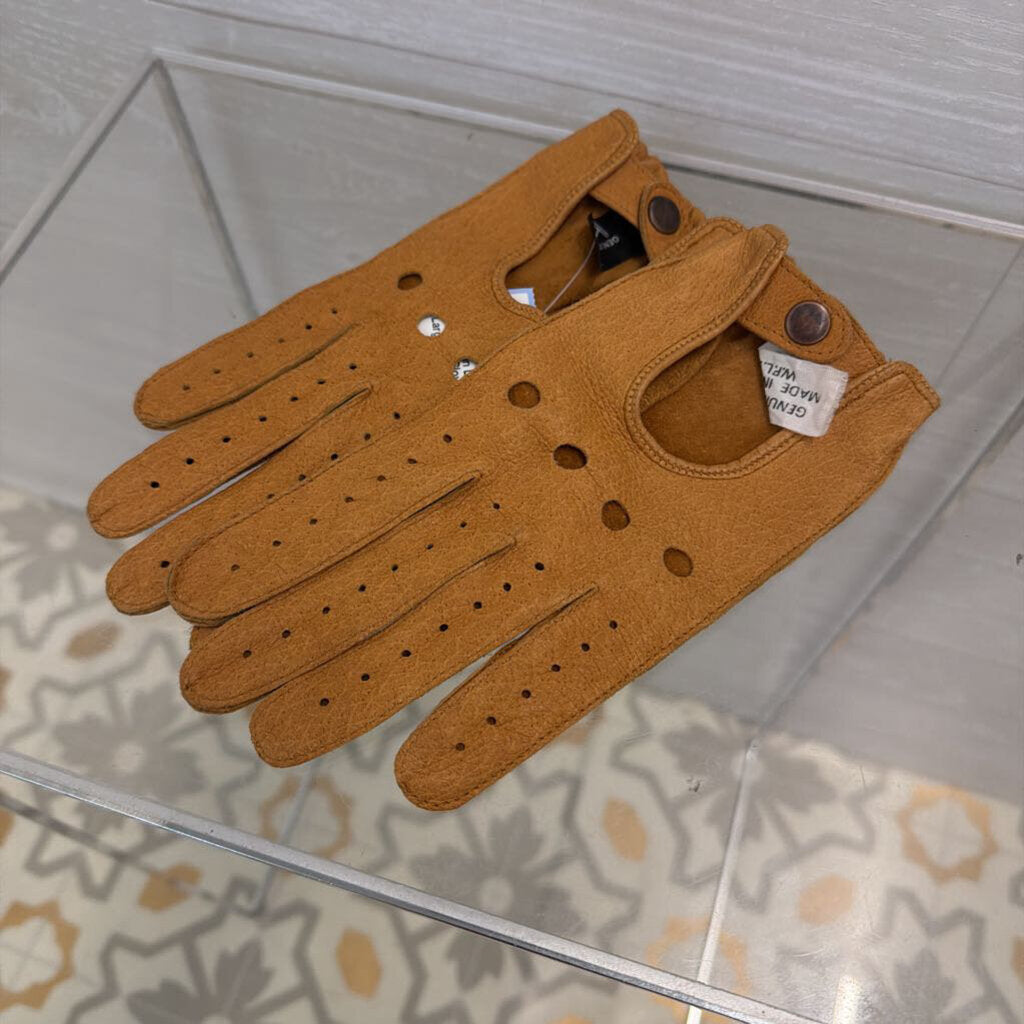 Vintage Brown Pigskin Laser Cut Driving Gloves Large