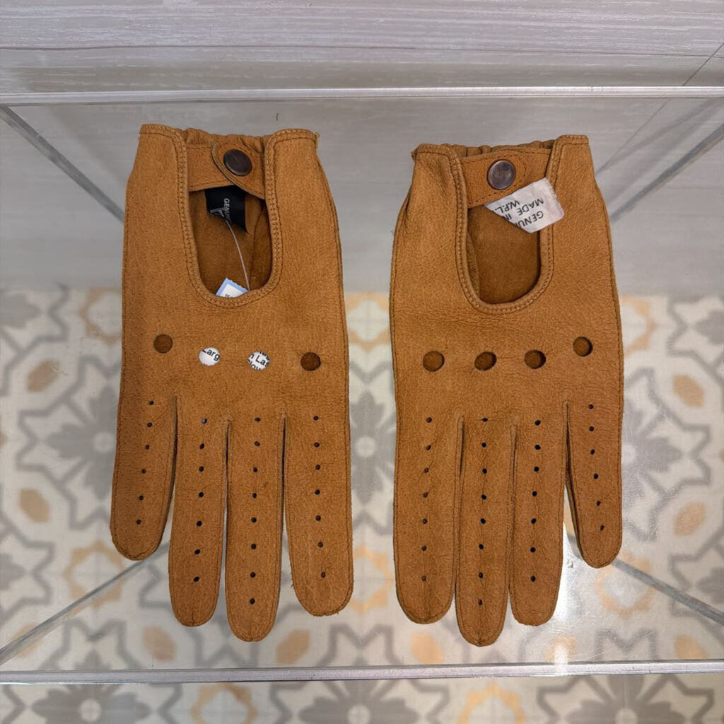 Vintage Brown Pigskin Laser Cut Driving Gloves Large