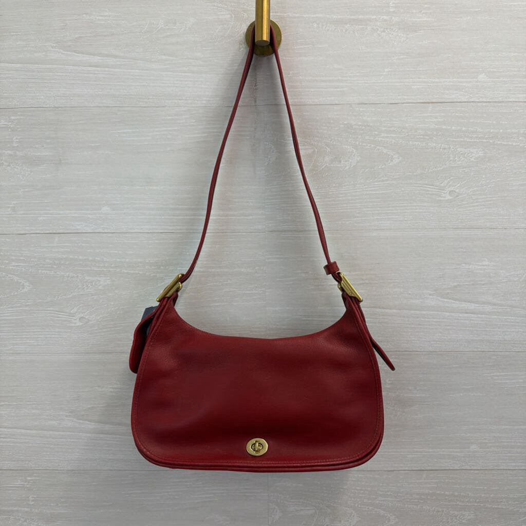 Vintage Coach Red Leather Legacy Crescent Hobo Purse