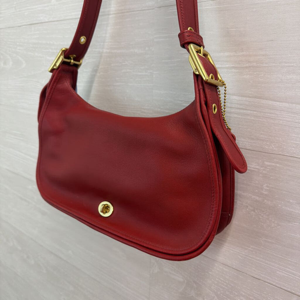 Vintage Coach Red Leather Legacy Crescent Hobo Purse