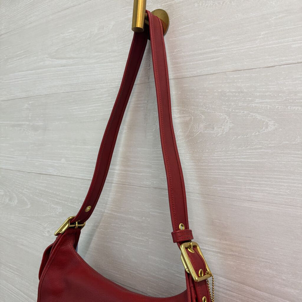 Vintage Coach Red Leather Legacy Crescent Hobo Purse