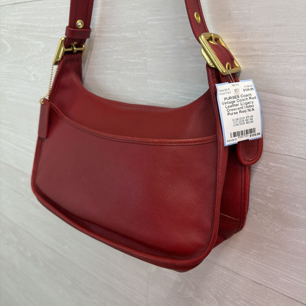 Vintage Coach Red Leather Legacy Crescent Hobo Purse