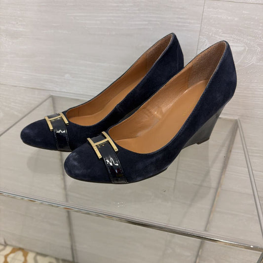 Tommy Hilfiger Navy Reda Suede Wedge Pumps 7