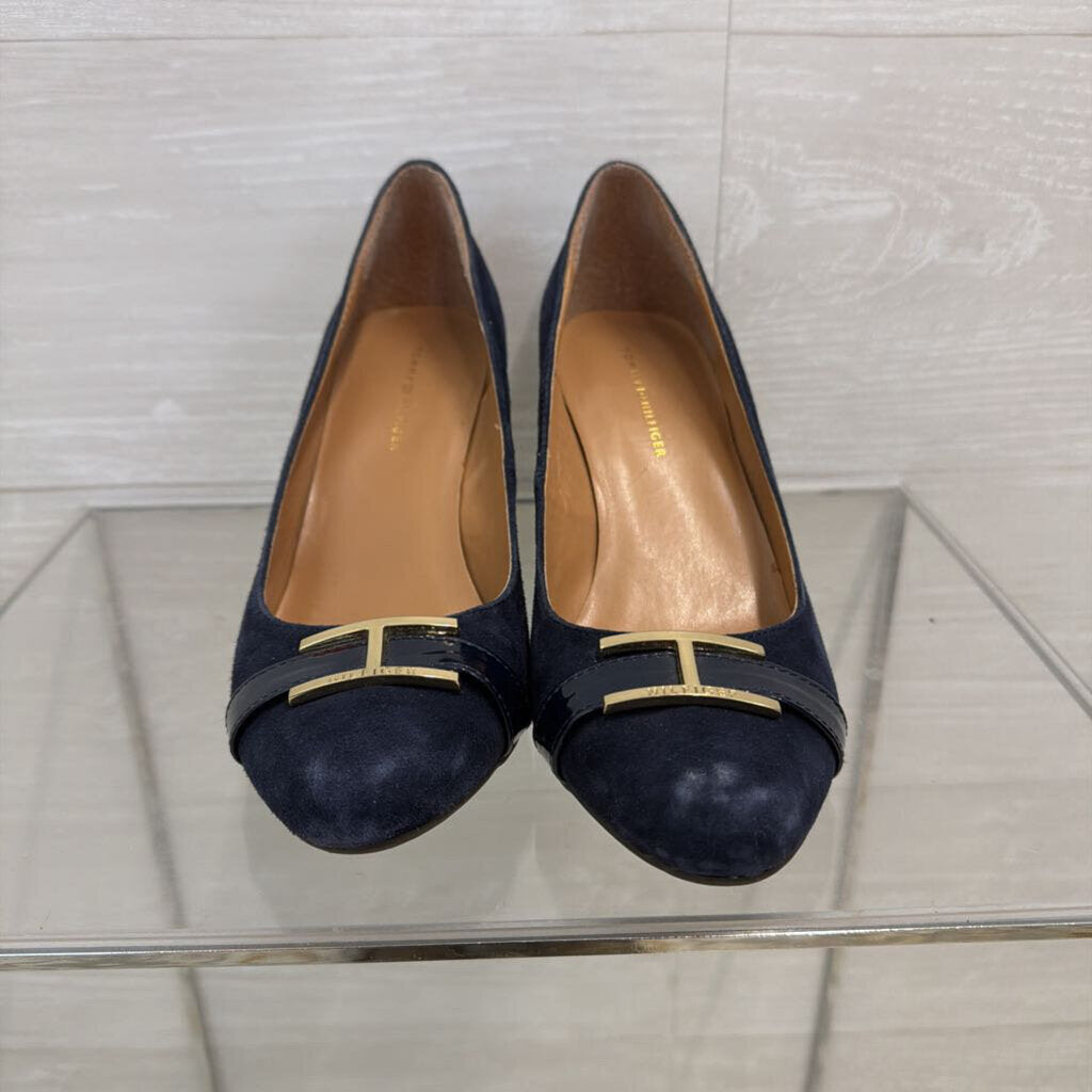 Tommy Hilfiger Navy Reda Suede Wedge Pumps 7