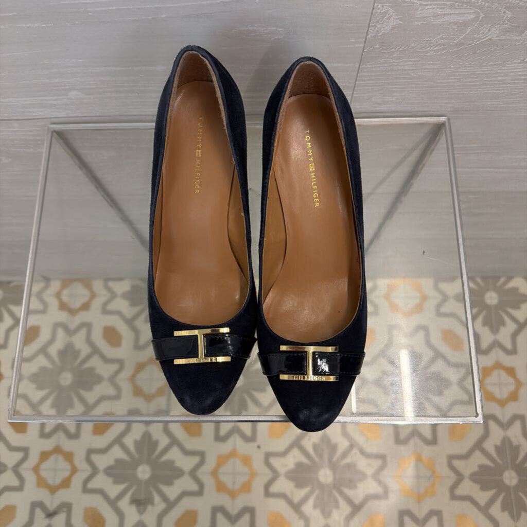 Tommy Hilfiger Navy Reda Suede Wedge Pumps 7