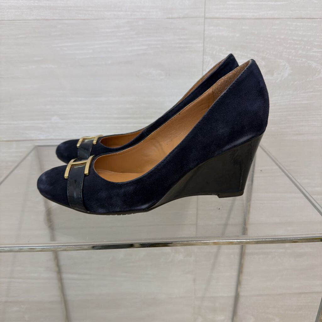 Tommy Hilfiger Navy Reda Suede Wedge Pumps 7