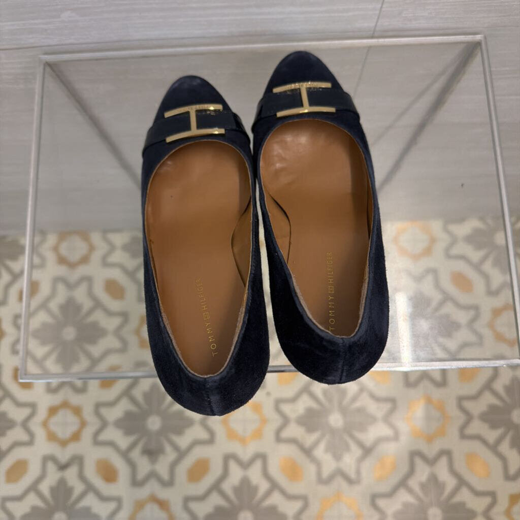 Tommy Hilfiger Navy Reda Suede Wedge Pumps 7