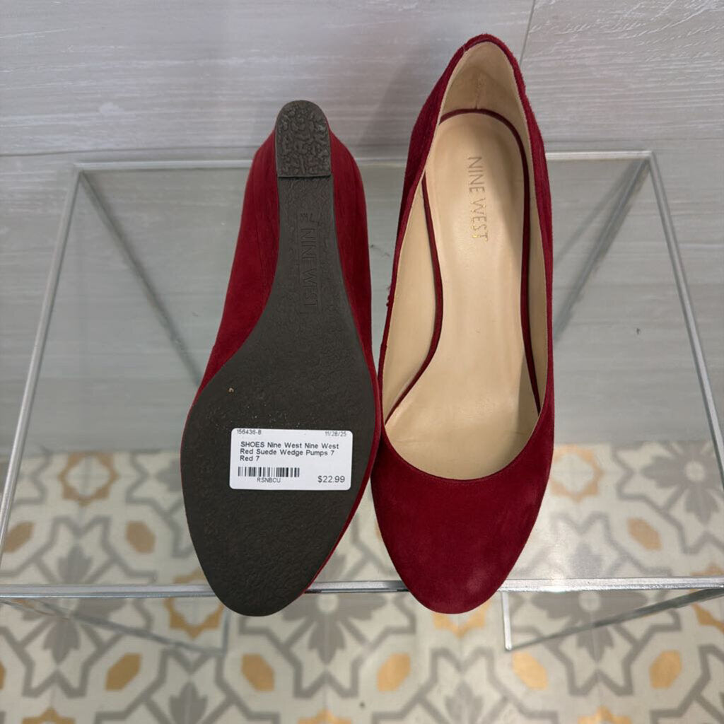 Nine West Red Suede Wedge Pumps 7