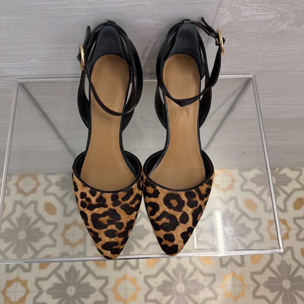 Franco Sarto Black/ Brown Tinley Leopard Print Ankle Strap Wedge Heels 7