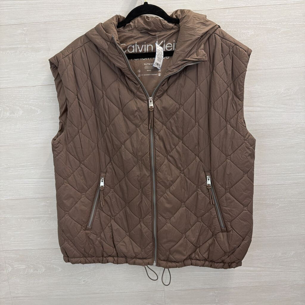 Calvin Klein Performance Brown Quilted Puffer Hooded Vest Extra Large