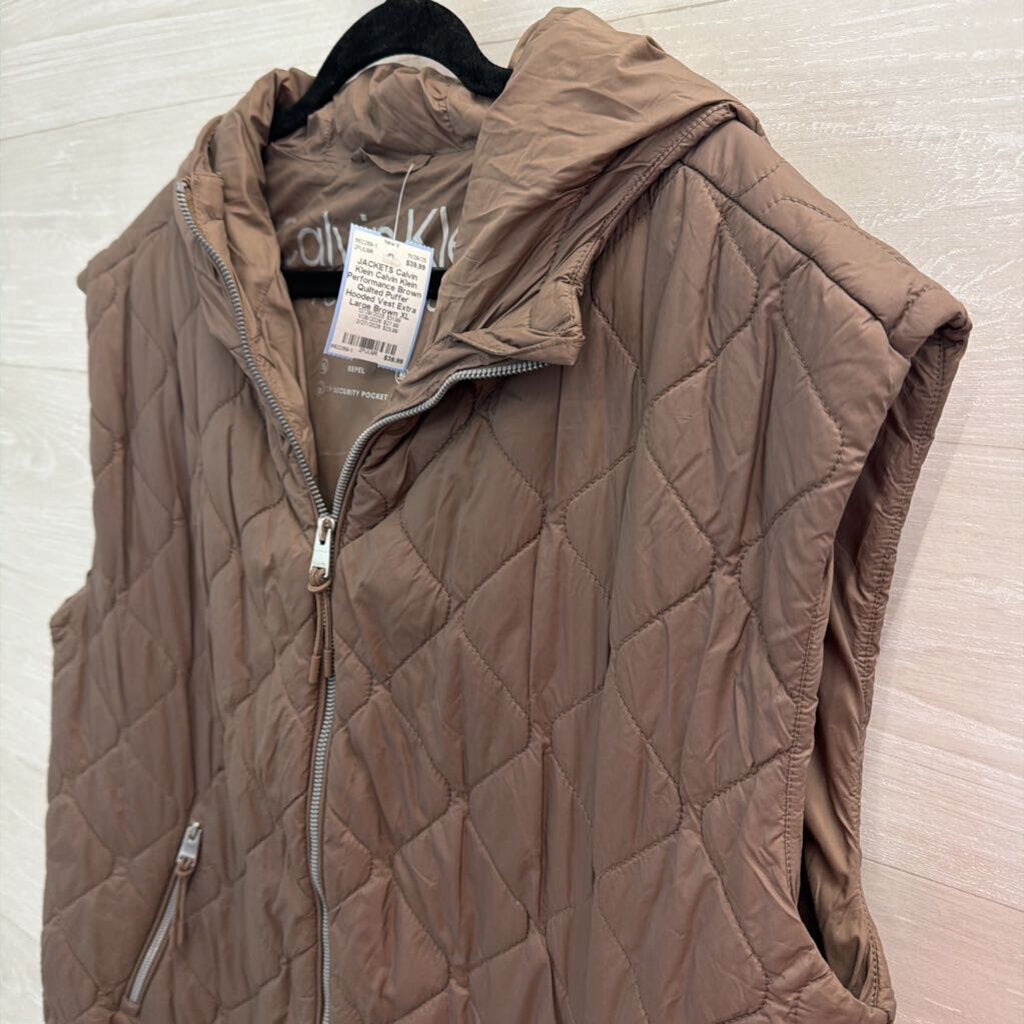 Calvin Klein Performance Brown Quilted Puffer Hooded Vest Extra Large