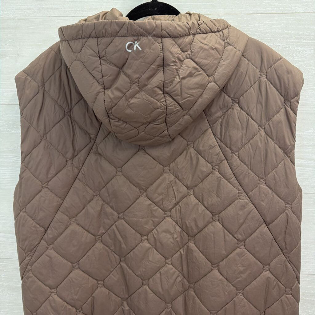 Calvin Klein Performance Brown Quilted Puffer Hooded Vest Extra Large
