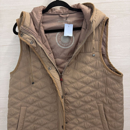 Bernardo Light Brown Quilted Puffer Long Hooded Vest Extra Large