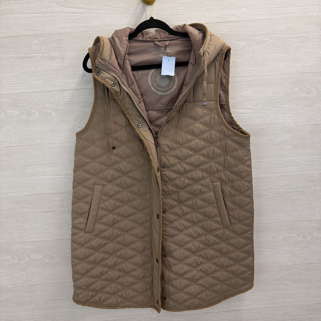 Bernardo Light Brown Quilted Puffer Long Hooded Vest Extra Large