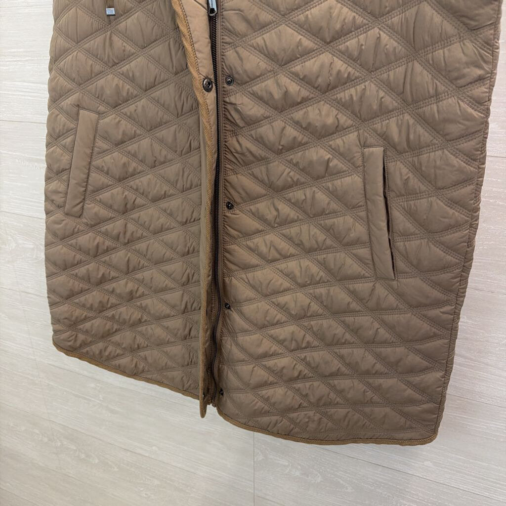 Bernardo Light Brown Quilted Puffer Long Hooded Vest Extra Large
