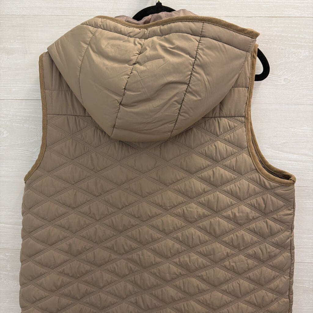 Bernardo Light Brown Quilted Puffer Long Hooded Vest Extra Large