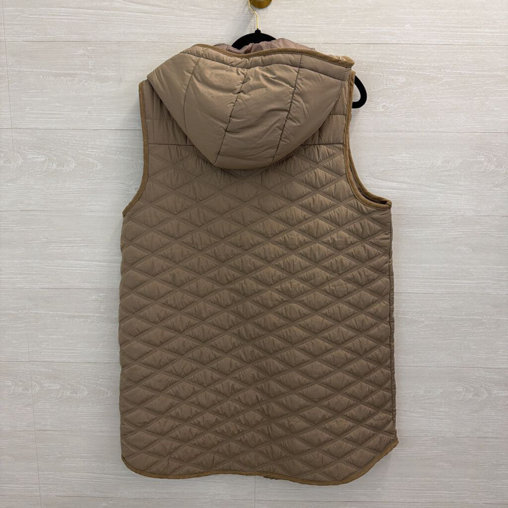 Bernardo Light Brown Quilted Puffer Long Hooded Vest Extra Large