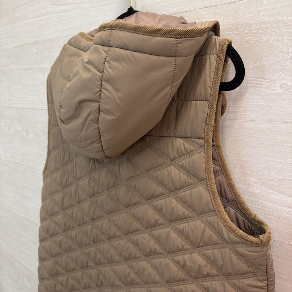 Bernardo Light Brown Quilted Puffer Long Hooded Vest Extra Large