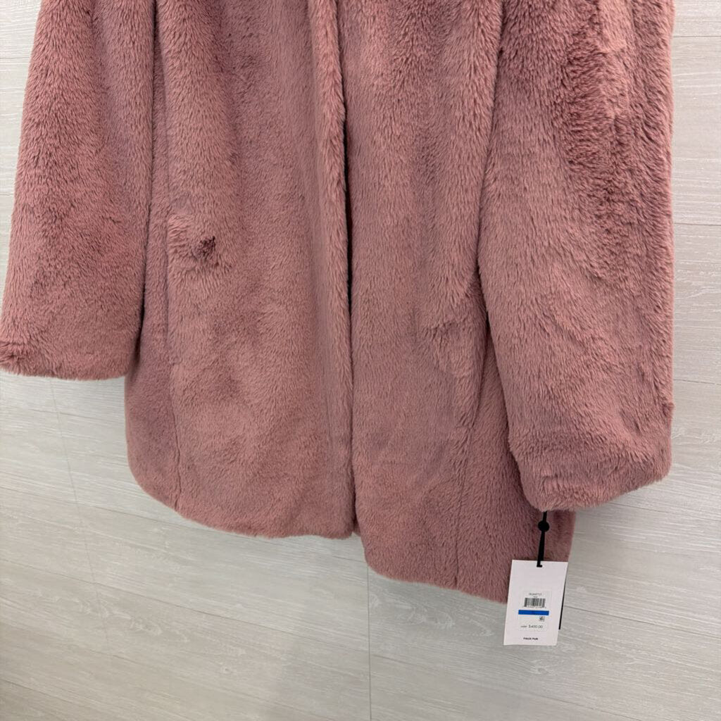 DKNY Pink Soft Faux Fur Long Hooded Jacket Extra Large