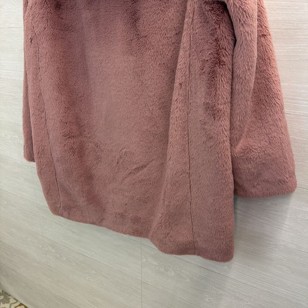 DKNY Pink Soft Faux Fur Long Hooded Jacket Extra Large