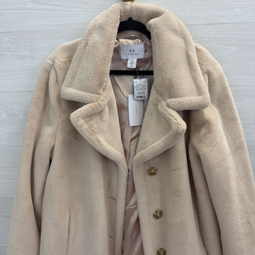 H Halston Cream Soft Faux Fur Long Jacket Extra Large