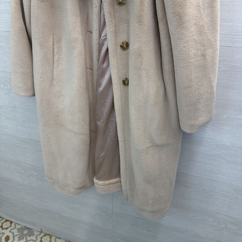 H Halston Cream Soft Faux Fur Long Jacket Extra Large