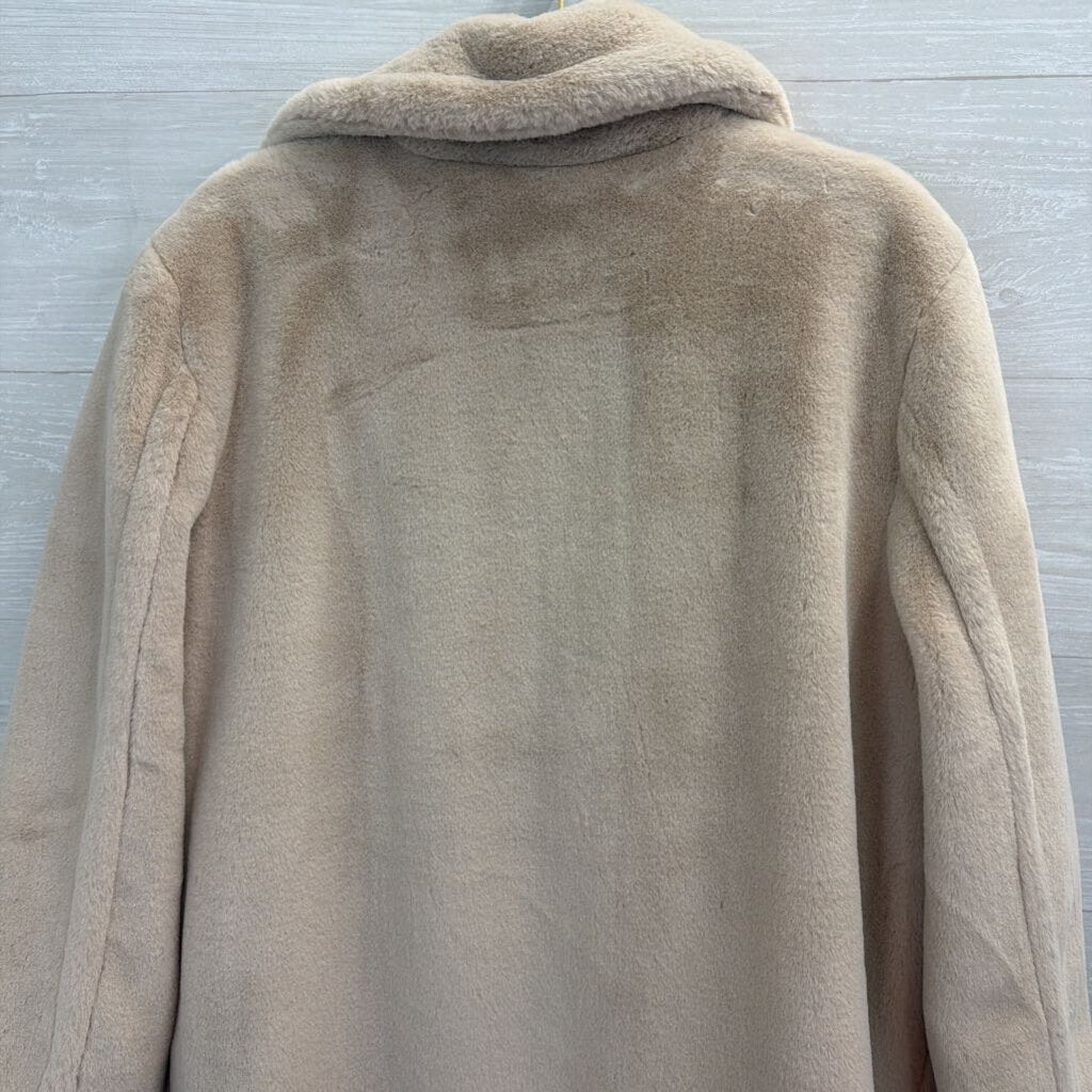 H Halston Cream Soft Faux Fur Long Jacket Extra Large