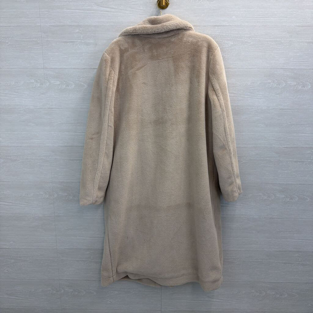 H Halston Cream Soft Faux Fur Long Jacket Extra Large