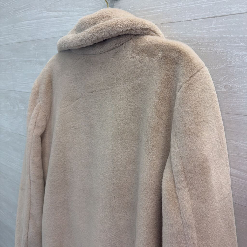 H Halston Cream Soft Faux Fur Long Jacket Extra Large