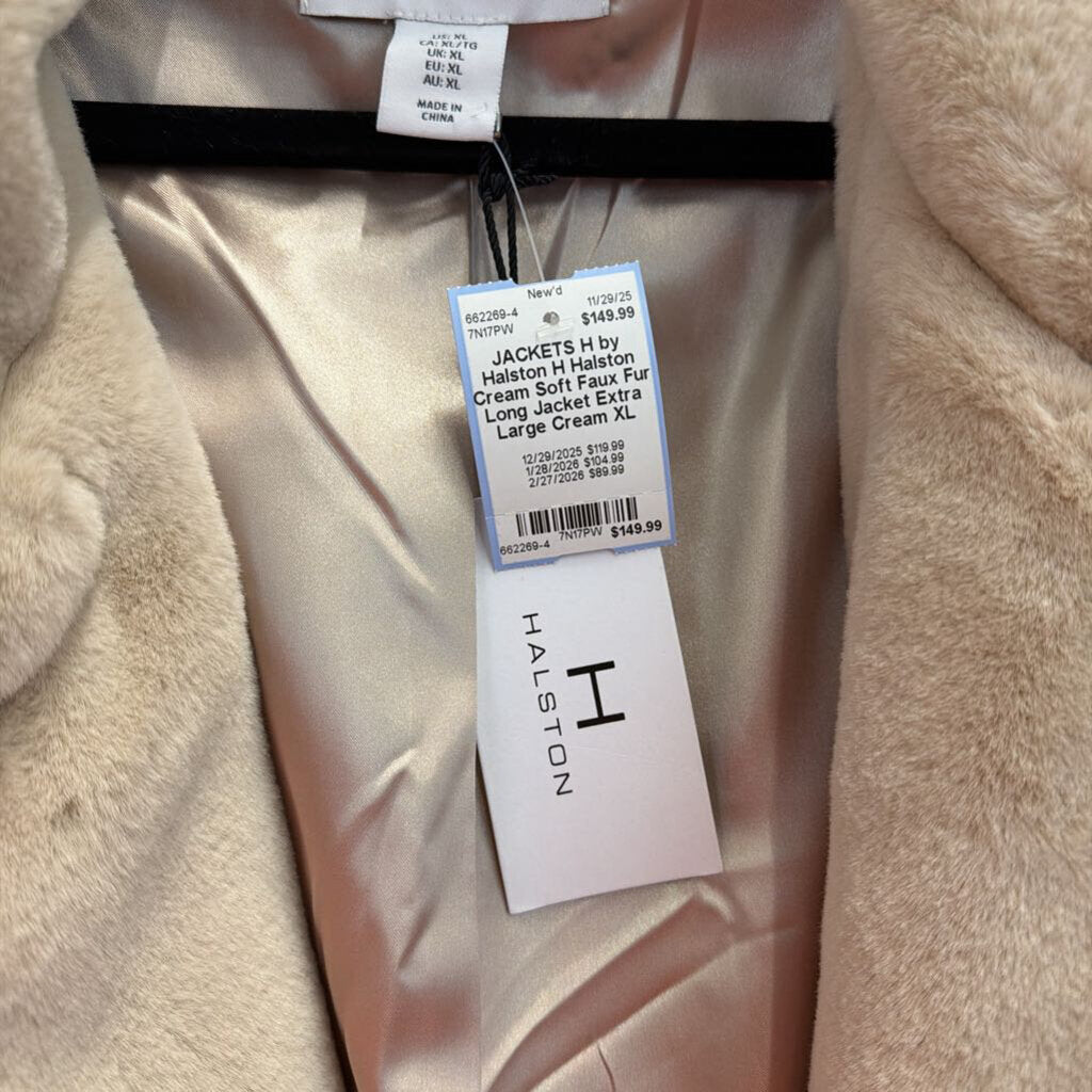H Halston Cream Soft Faux Fur Long Jacket Extra Large