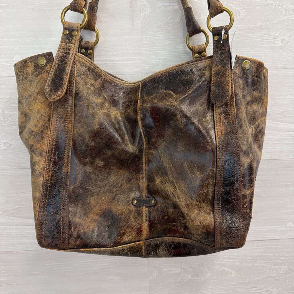 Frye Deborah Brown Distressed Leather Studded Tote Purse