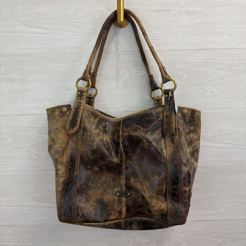 Frye Deborah Brown Distressed Leather Studded Tote Purse