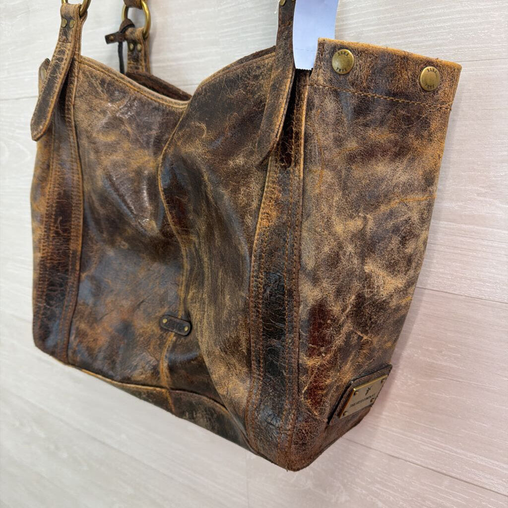 Frye Deborah Brown Distressed Leather Studded Tote Purse