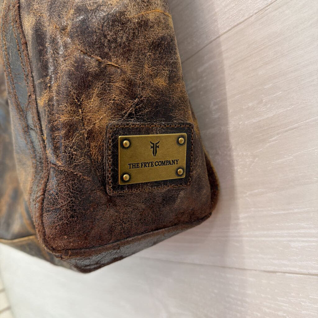 Frye Deborah Brown Distressed Leather Studded Tote Purse