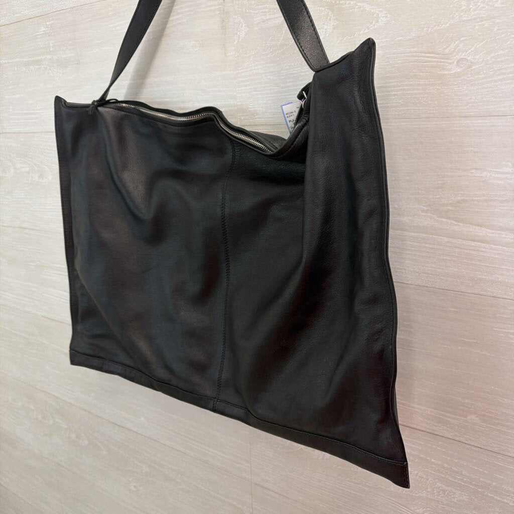 Black Leather Shoulder Tote Purse