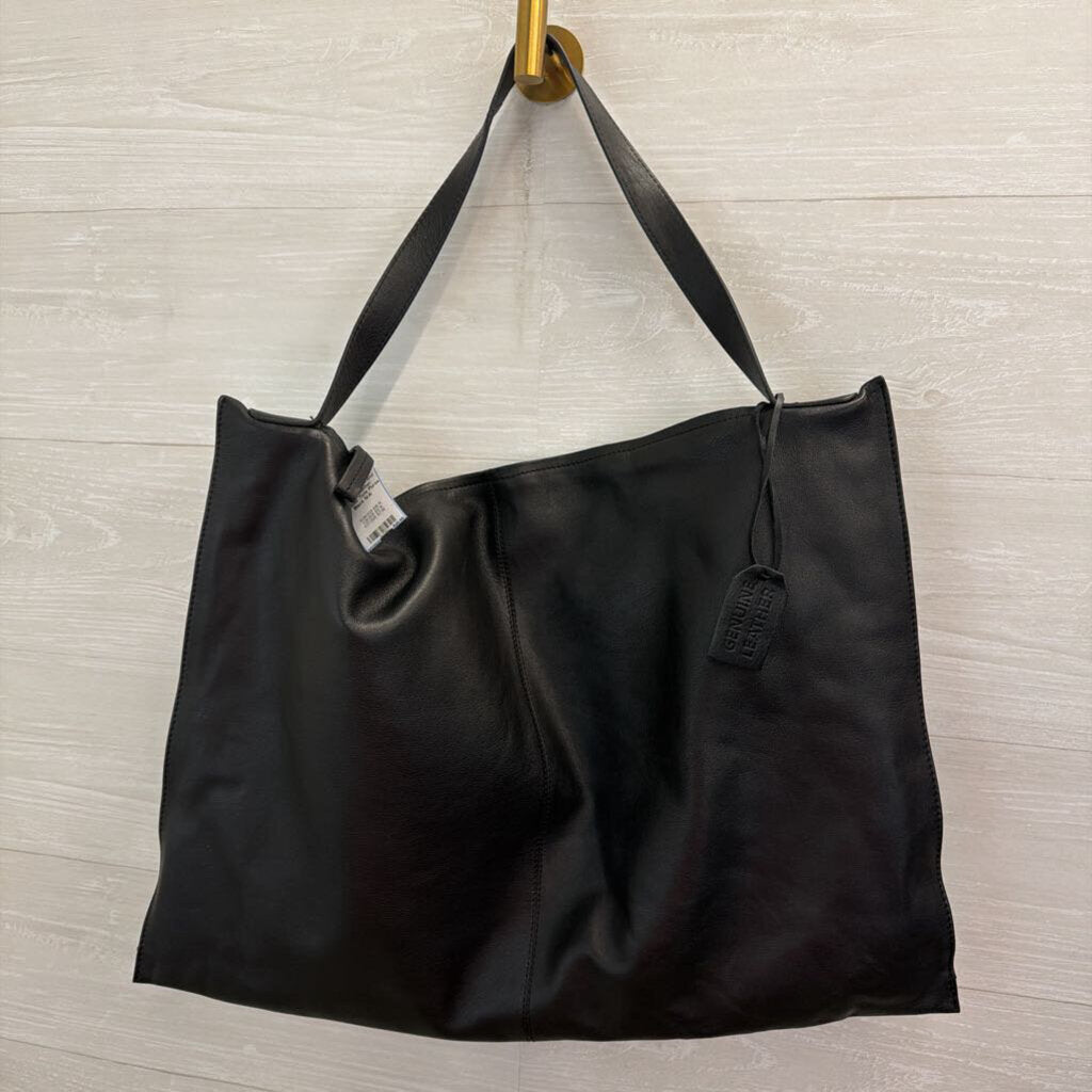 Black Leather Shoulder Tote Purse