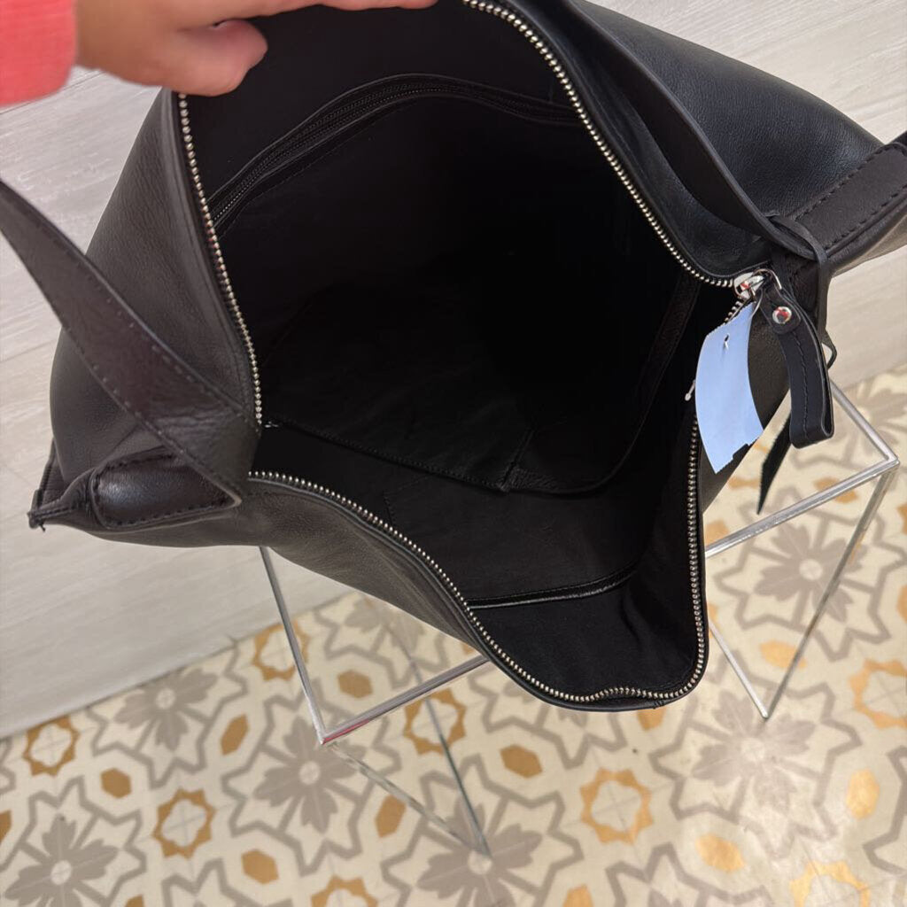 Black Leather Shoulder Tote Purse