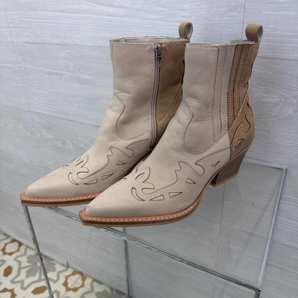 Dolce Vita Cream/ Brown Ramson Western Ankle Boots 8.5